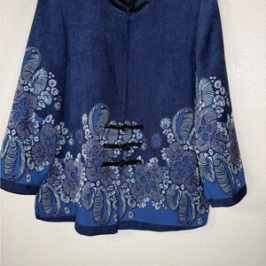 Indigo Blue Mandarin Collar Frog Closure Jacket Asian Inspired Sz L